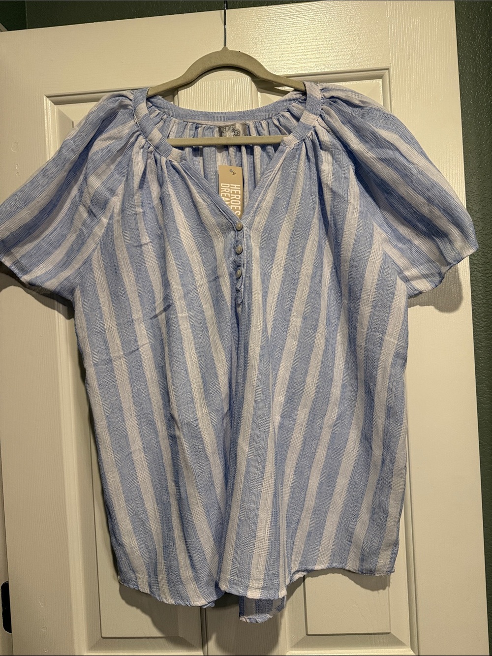 Light Blue & White Striped Peasant Blouse